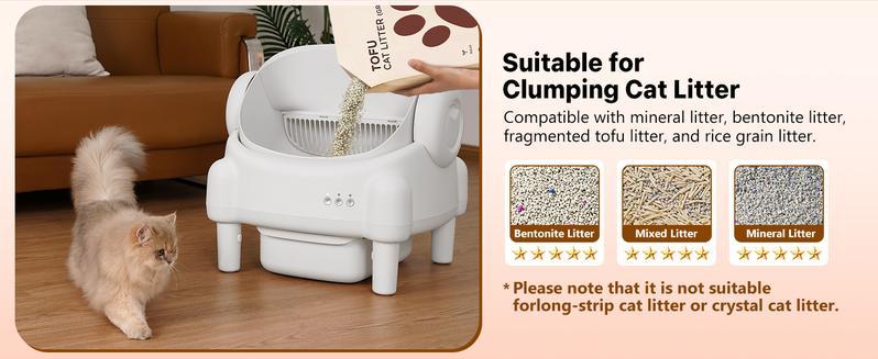 ECORUI Self Cleaning Litter Box Open Top Automatic with App Control for Multiple Cats Safety Sensors Protection Cream White 16.5"x16.5" Entrance 10.5L Compartment