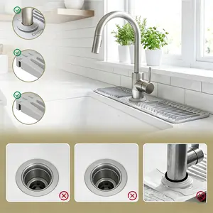 24 Inch Silicone Faucet Mat For Kitchen Sink, 5° Slope Fast Self-Draining Splash Guard, Longer Non-Slip Sink Protector, Easy Clean Kitchen Accessories, Home Organization & Countertop Protector