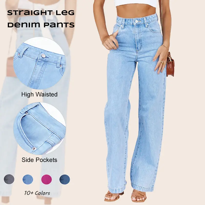 Imily Bela Women's High Waisted Jeans Straight Leg Boyfriend Baggy Casual Lightweight Denim Pant