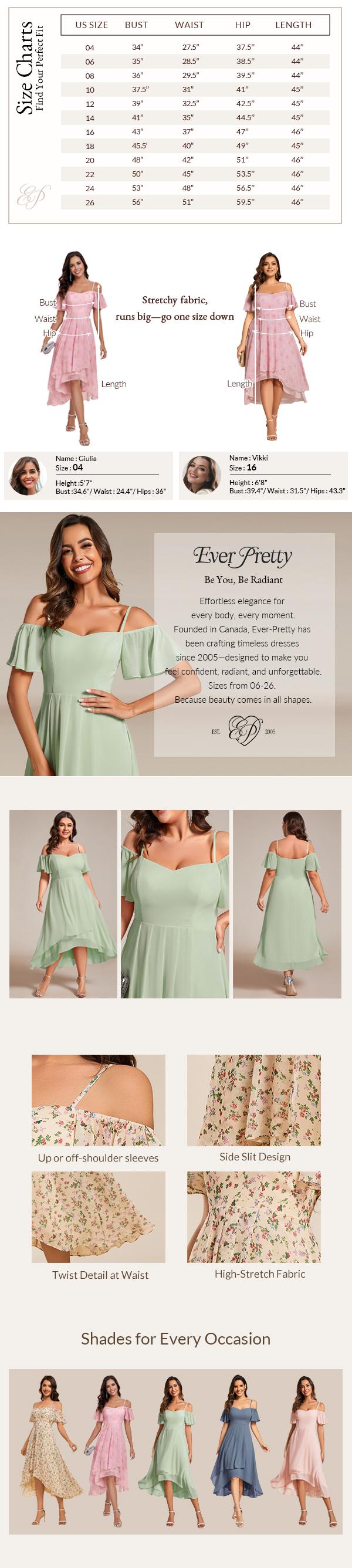 Ever-Pretty  Off Shoulder Ruffle Chiffon Dress High Low Hem | Party & Wedding Guest ,A-Line Midi Wedding Guest Dress, Minimalist 02103 Womenswear