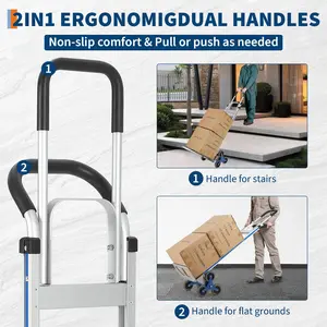 Garvee Aluminum Stair Cart with 270 kg Capacity, 2-in-1 Design Featuring Extendable Platform, 6 Wheels, and 2 Straps for Moving, Shopping, and Warehouse Use