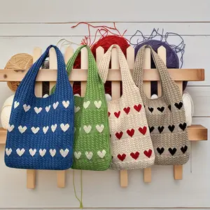1 Unique Heart Crochet Bag Sweet Premium Tote Handbag Vacation Casual Shoulder Bag Delicate Yarn Bag with Unique Crochet Valentine's Day Gift for Girlfriend