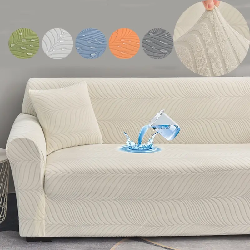 Elastic Sofa Cover with Free Pillowcase Stretchable Durable Nylon Polyester Blend Color Block Design Waterproof Sofa Cover for Living Room Bedroom Office Furniture Protector Elastic Sofa Slipcover Waterproof Couch Covers Washable Couch Cover