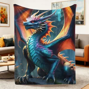 Soft Blue Dragon Throw Blanket Glam Style Fantasy Dragon Flannel Blankets,All-Season For Sofa,Travel,Camping,Office Chair,Bed Ideal Multipurpose Gift Comfortable And Warm