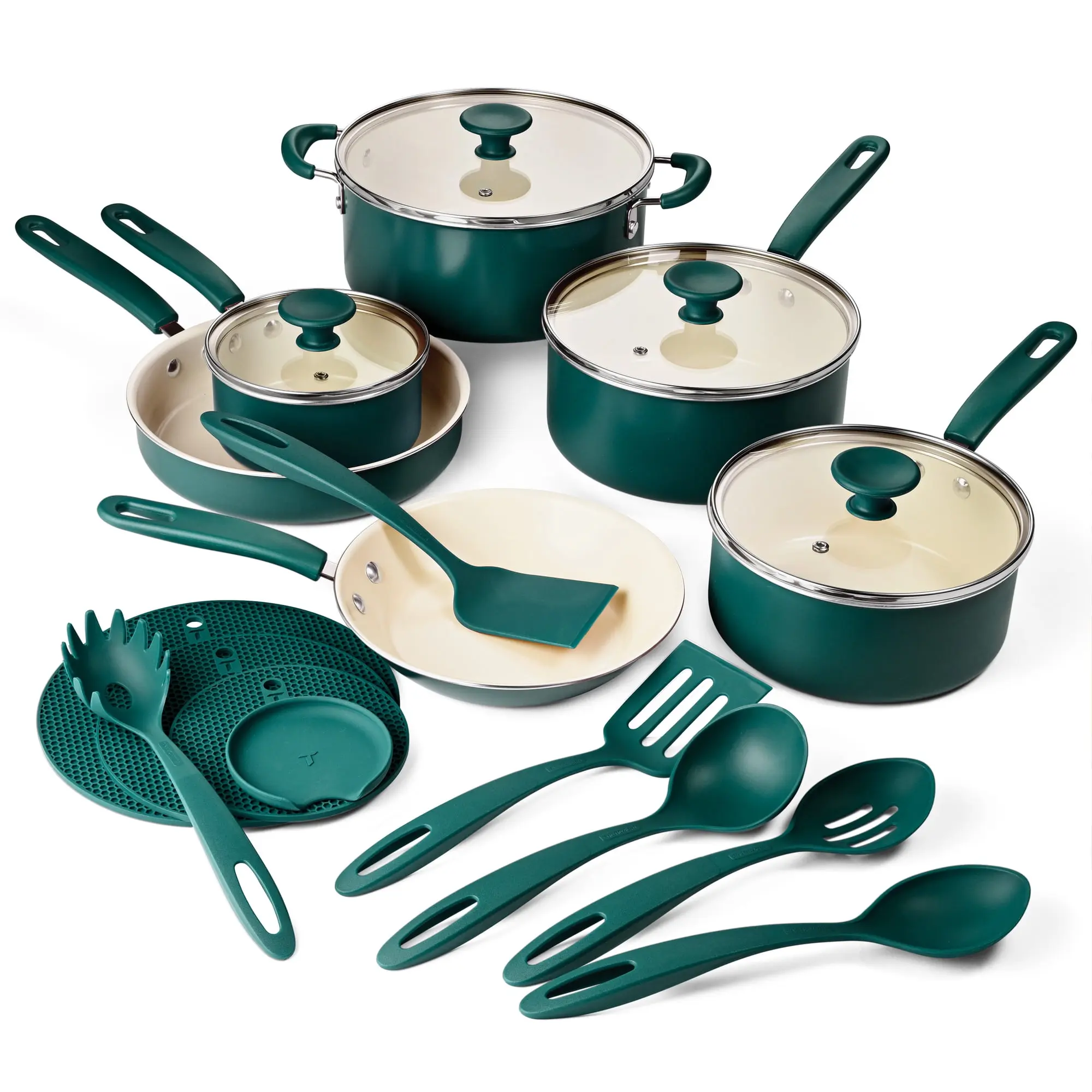 Tramontina Ceramaware 20-Piece Ceramic Nonstick Cookware Set, Wine