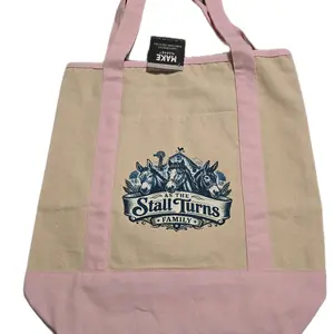 As the Stall Turns Tote Bag - Pink & Beige Canvas with Horse Design - Perfect for Shopping & Everyday Use