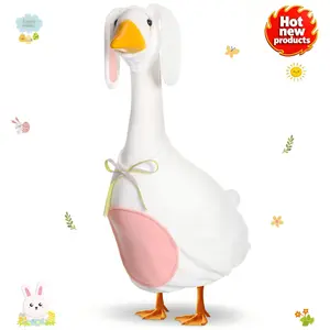 Easter Bunny Goose Outfit - 17 Inch Pink & White Lawn Porch Goose Clothes for Outdoor Patio Yard Art Decoration