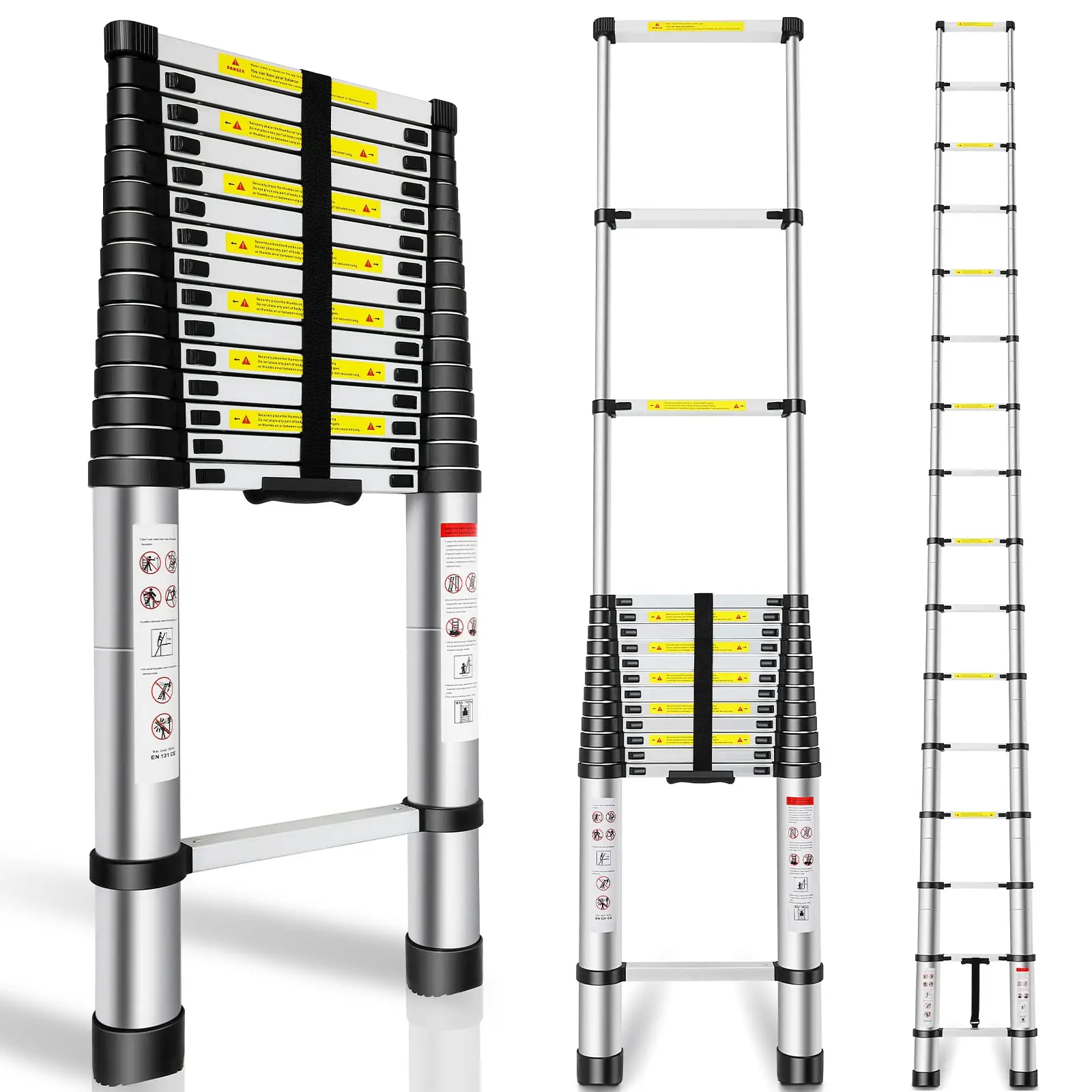 SCITOO Telescopic extension ladder,aluminium one-touch telescopic folding with non-slip feet,portable multi-purpose indoor outdoor work ladder folding ladder collapsible extension, Aluminum Collapsible Ladder, Telescoping Extension Ladder