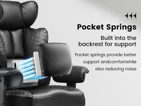 【2026 New Year Sale】COMHOMA Plus Size High-Back Office Chair, Leather Gaming Chair with Footstool Executive-Grade, Ergonomic Office Chair Featuring Pocket Spring Lumbar Support and Height-Adjustable Soft Armrests