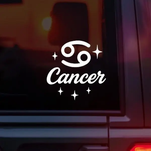 Cancer Zodiac Sign Symbol Vinyl Car Decal, Astrology Horoscope Symbol with Cancer Name, Celestial Aesthetic Sticker for Cars, Laptops & Water Bottles, Perfect Gift for Cancer Season & Water Signs