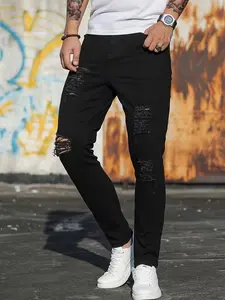 New men's denim jeans, trendy basic style, ripped skinny jeans.