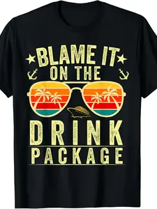 Men's & Women's Blame It On The Cruise T-Shirt - 220GSM Pure Cotton Retro Cruise Print Short Sleeve Tee, Matching Cruise Vacation Outfits, Unisex Casual Wear for Cruise Parties & Everyday Use