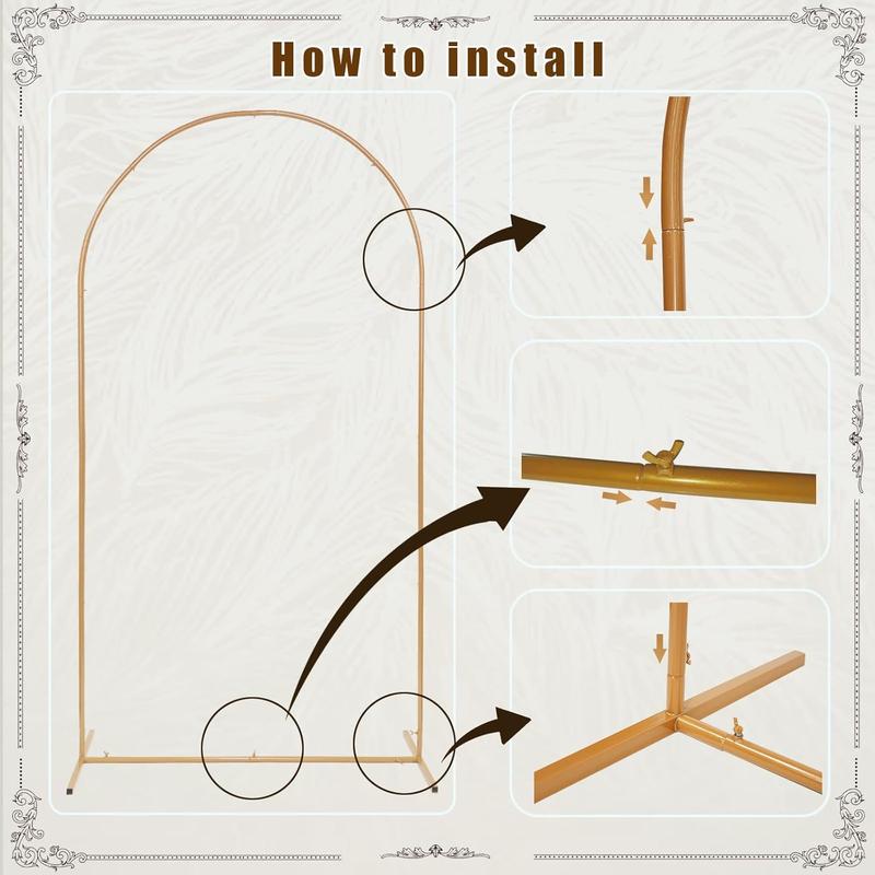 Wedding Arch Backdrop Stand 6 ft Gold Metal Arch Backdrop Stand Balloon Arch Frame for Wedding Party Birthday Baby Shower Ceremony Decoration with Elegant Round Tube Design