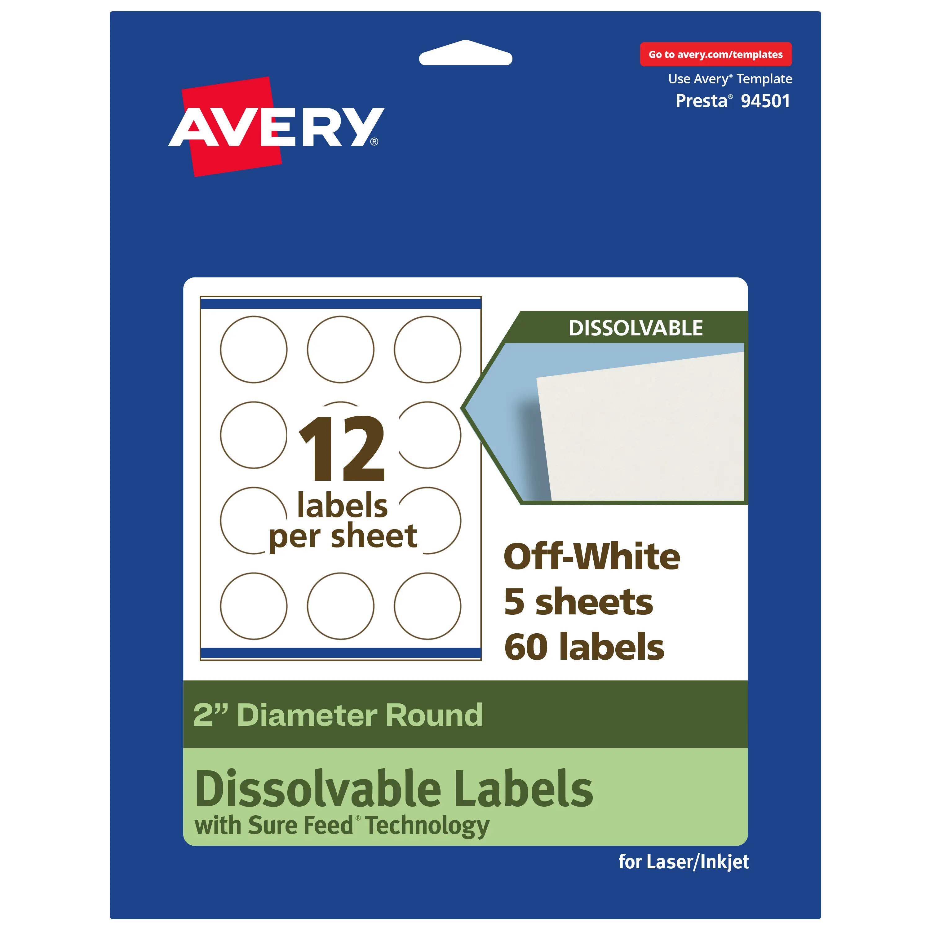 Avery Dissolvable Labels, 2" Diameter Round