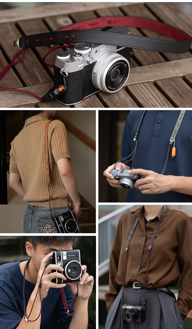 PGYTECH Camera Strap Slim for Mirrorless - Leather Harness Quick Release Adjustable Camera Neck Shoulder Strap for Compact Camera, Instant Camera and Smartphone