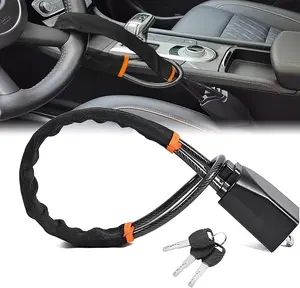 DualGuard Car Steering Wheel & Seat Belt Lock - 17" Universal Anti-Theft Device for Vehicles, SUVs, Golf Carts | Compact & Lightweight Security Lock with Multi-Function Keys (Black)cars accessories