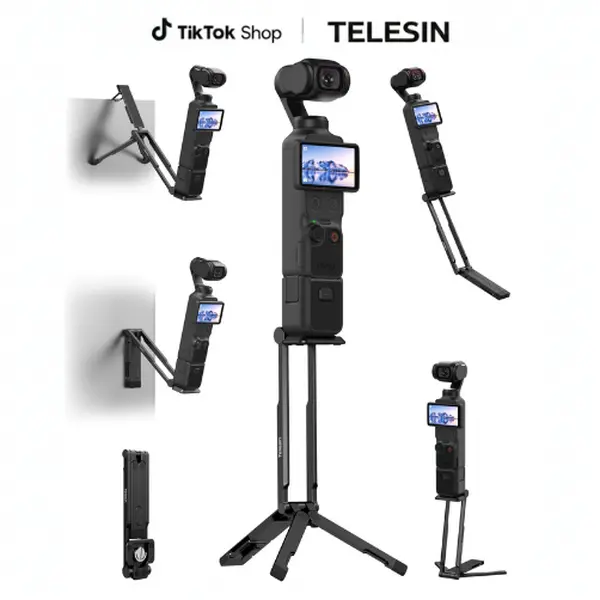 TELESIN 1/4" Screw Mantis Wall Mount Expansion Bracket Tripod for Xtra Muse,DJI Osmo Pocket 3/4/4P, Insta360 Luna Ultra,360°Adjustable Vlog Holder with Strong Magnet, Back Folding,Concealed Mantis Hook, Multi-Mode Grip for Camera Accessories