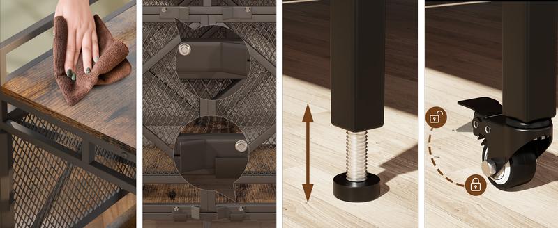 COZPAW Large Dog Crate Furniture, 48/52/71/78/86Inch Wooden Dog Kennel for XLarge Dogs, Heavy Duty Dogs Furniture Indoor Wire Dog Cage with Caster Wheels, Decorative Pet House End Table, Brown