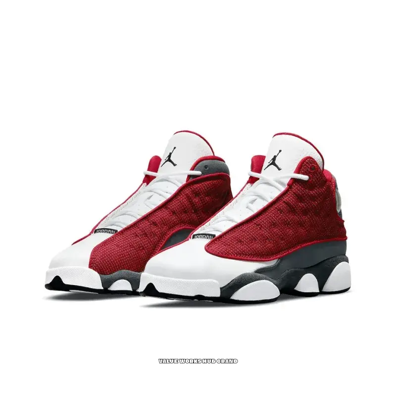 Red, White, and Grey High-Top Retro Basketball Shoes, Reflective Mesh and Tumbled Leather Upper