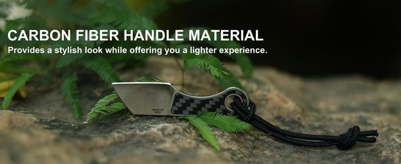 CJRB Chip Fixed Blade Knife, Knife with Sheath, Pocket Knife with 1.23'' AR-RPM9 Powder Steel Blade Full Tang, EDC knife with Carbon Fiber Handle for Men Outdoor Survival Camping