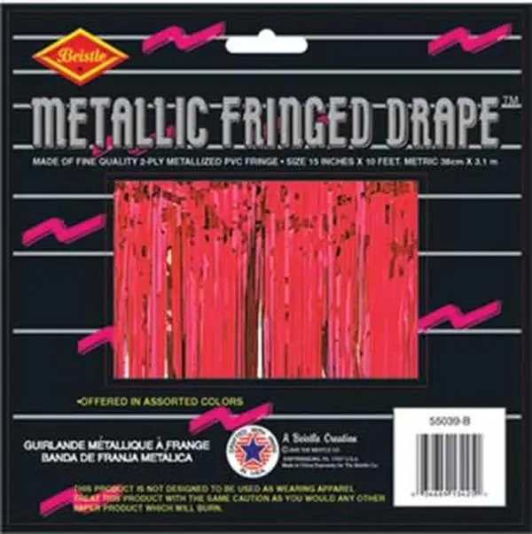DDI 1907773 Hangable 2-Ply FR Metallic Fringe Drape Decorative Trim - Red, 15x10ft, 6-Piece Case for Room Decor