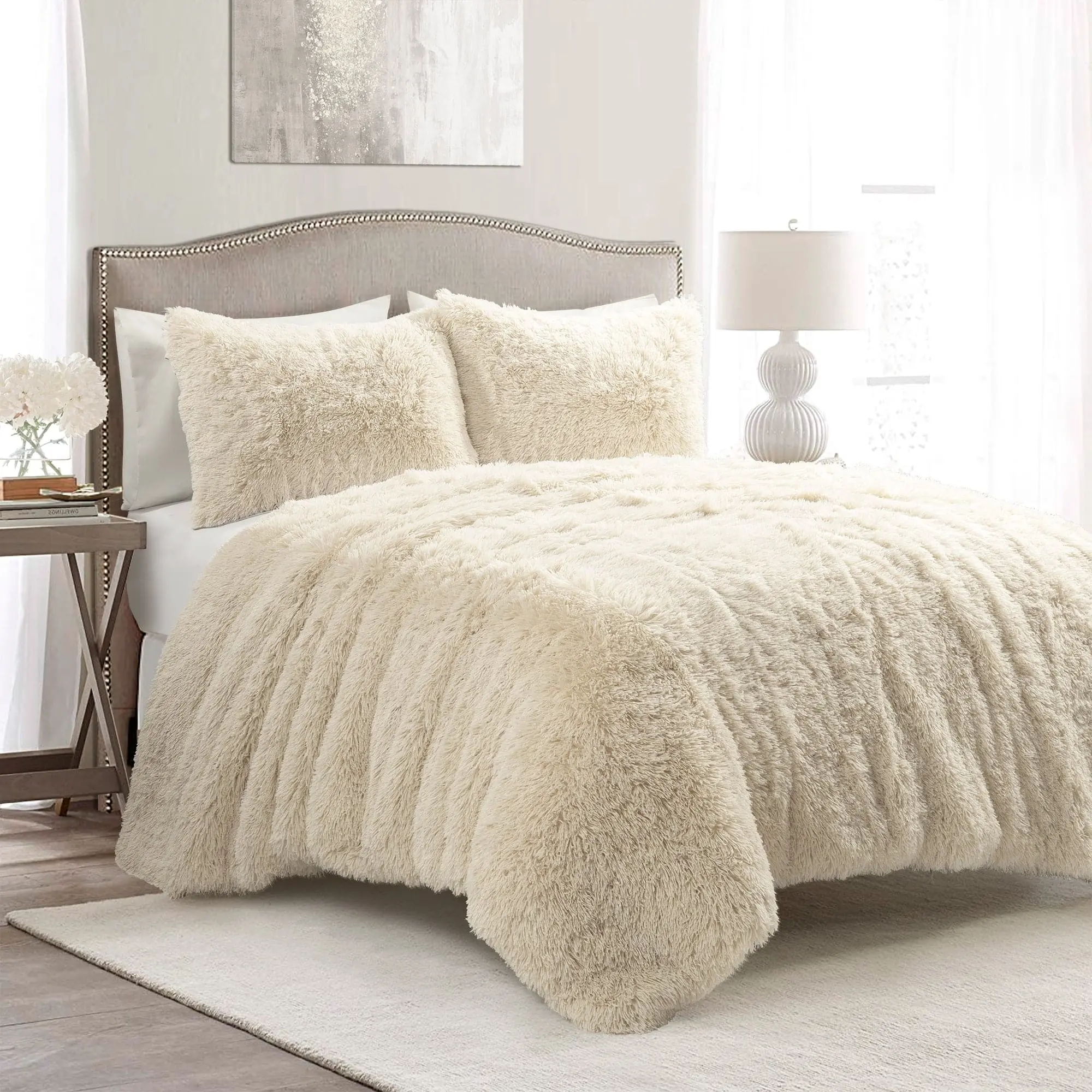Lush Decor Emma Faux Fur Comforter Set 2 Piece Set for Twin XL, 3-Piece Set for Full/Queen & King, OEKO-TEX Certified, Soft and Cozy Fabric