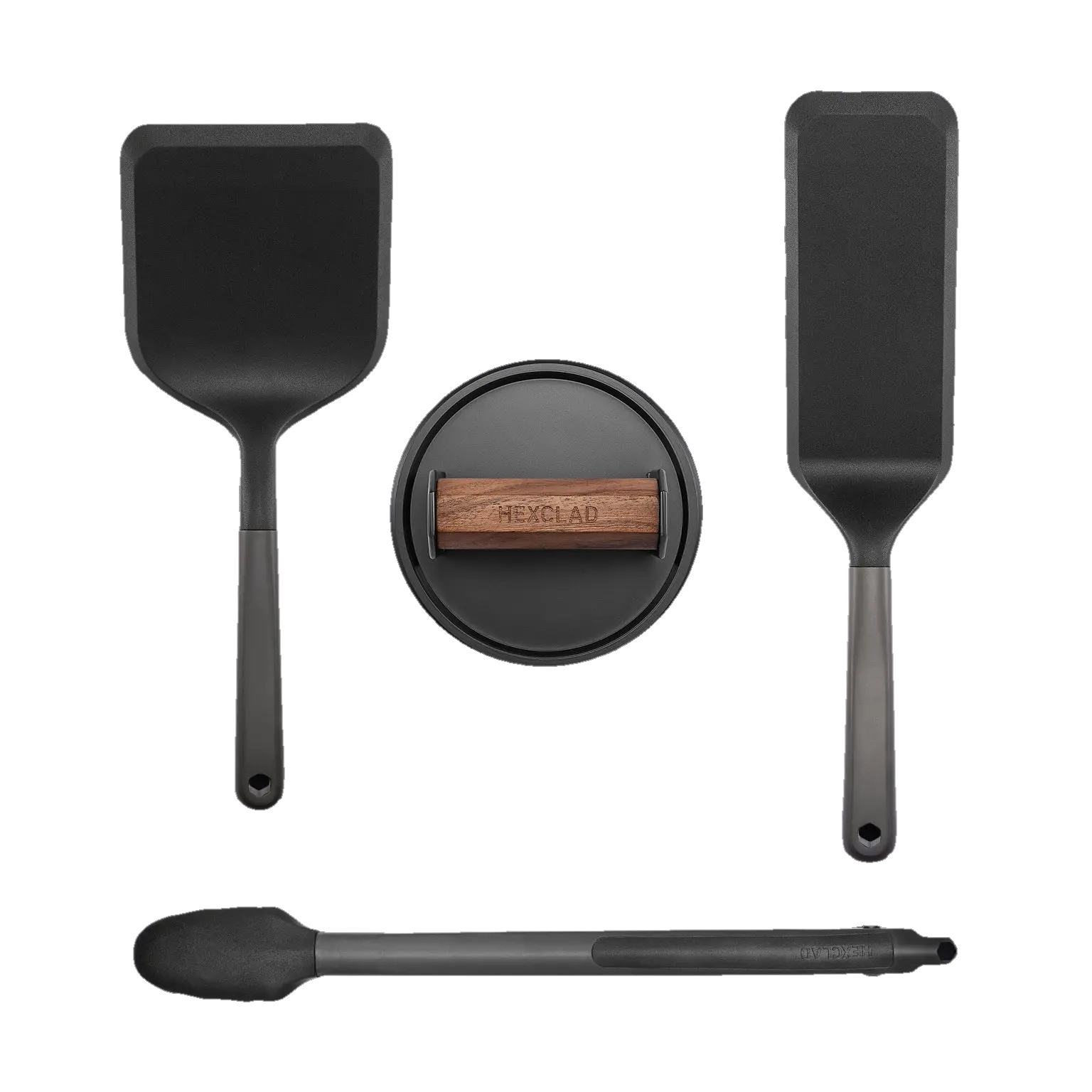 HexClad 4-Piece Griddle Tool Set with Smash-Burger Press, Wide Turner, Long Spatula, 14" Tongs, Heat-Resistant to 450ºF, Dishwasher-Safe, Perfect for Our Hybrid Double-Burner Griddle