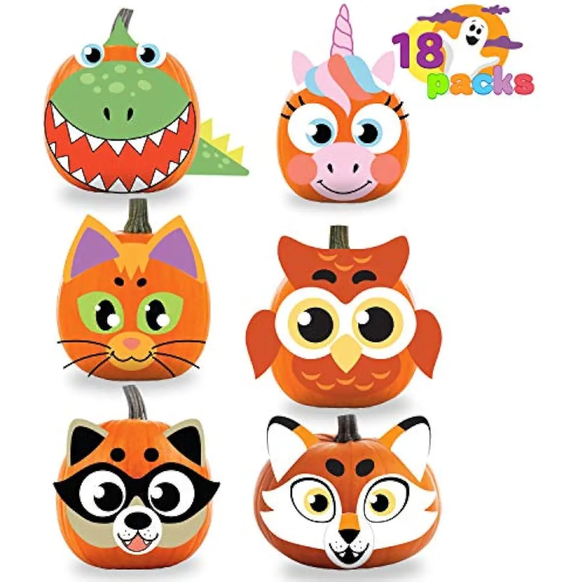 JOYIN 18 Packs Halloween Craft Foam Stickers, Arts Activities Party Supplies, Kids Party Favors, Pumpkin Decorating Kit, Jack O Lantern Face Stickers in 6 Designs, Pumpkin Decor School Games