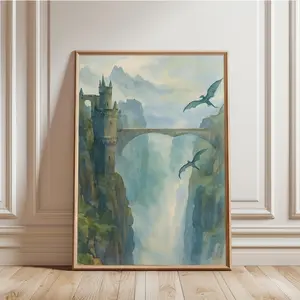 Basgiath War College Watercolor Print Fourth Wing Dragon Art, Bookish Riders Quadrant Wall Art Poster (Unframed)