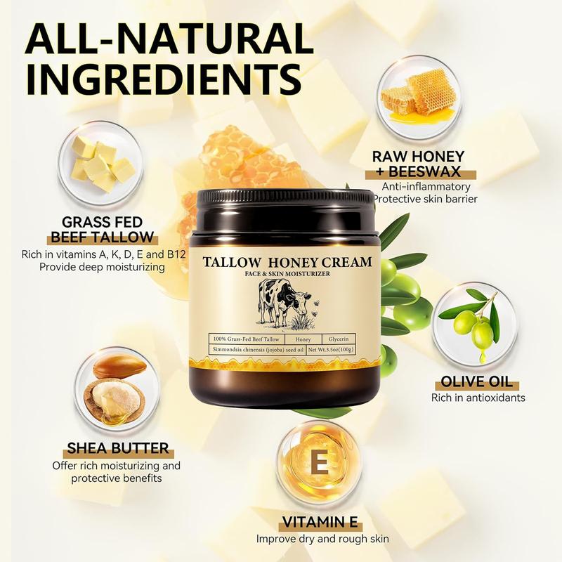 2Bmagic Tallow Honey Cream – Labor Day Weekend Skin Repair Balm, Hydrating Moisturizer for Dry Skin, Eczema, Cuts & Bruises Body Care Gentle Jojoba Sensitive Soothing