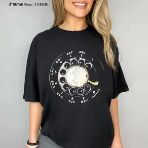 Women’s Casual Tee with Retro Phone Dial Print – Comfortable and Breathable Cotton