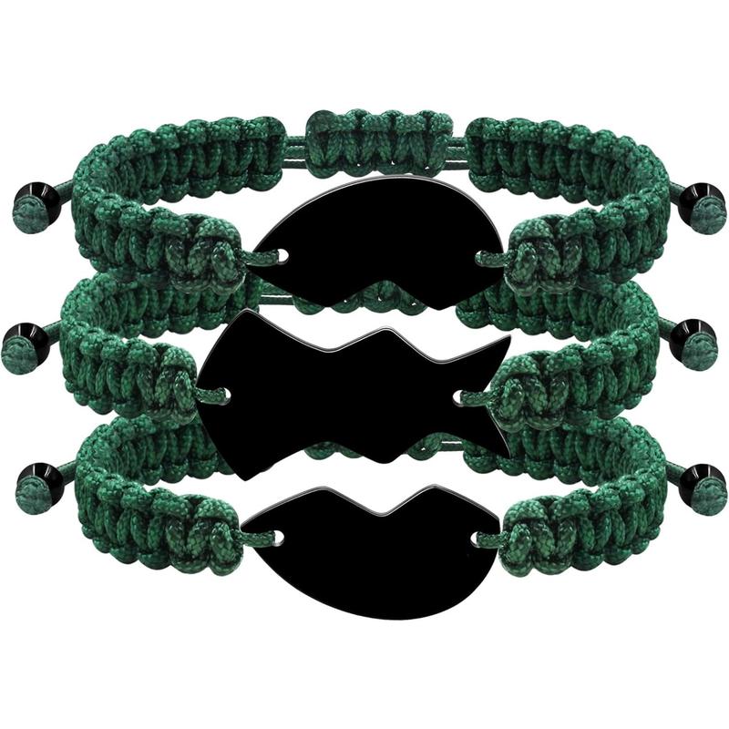 3pcs Personalized Friendship Bracelets Set | Stainless Steel Heart Puzzle Charm Handwoven Adjustable Drawstring Bracelets | Laser Engraved Best Friends Forever Jewelry Gift