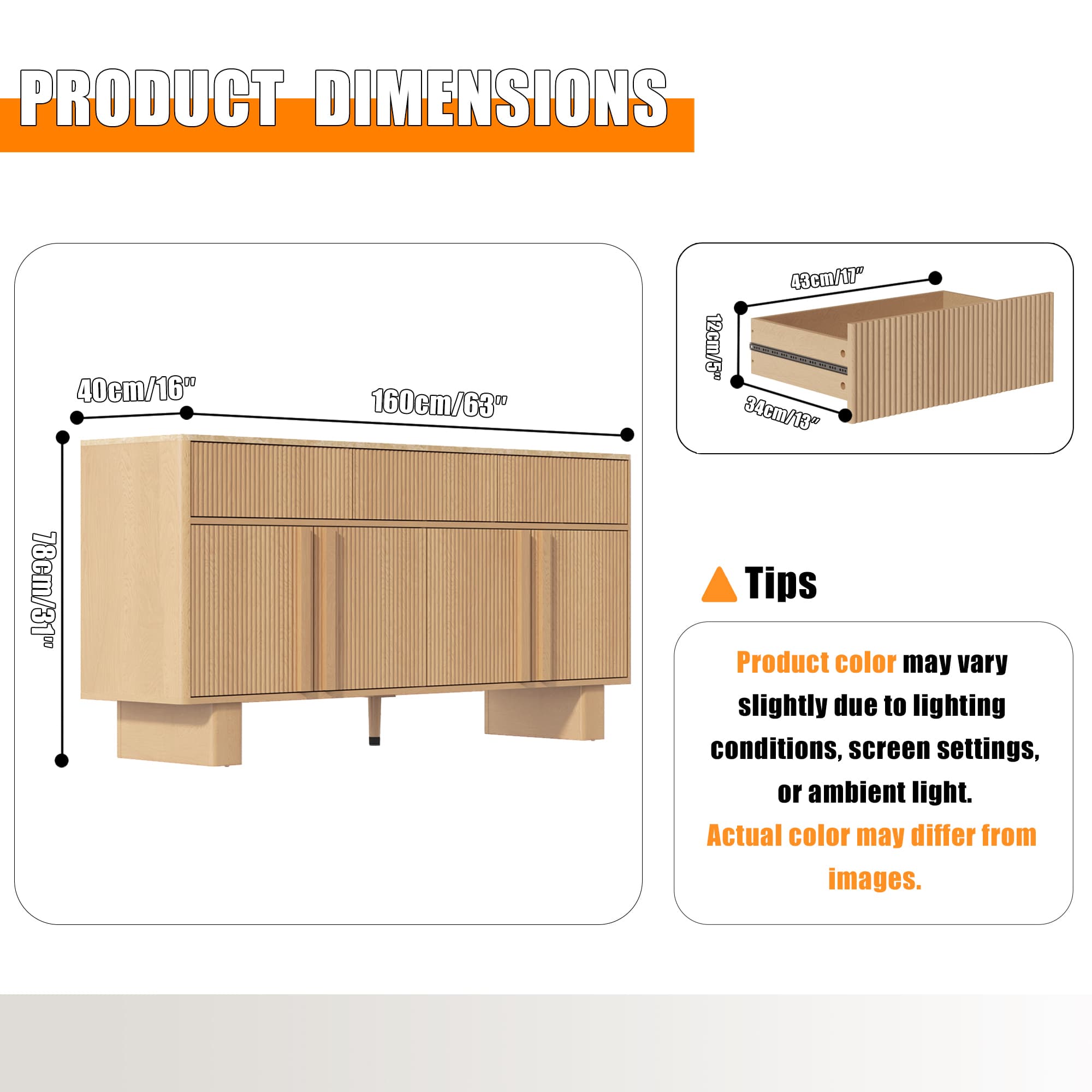 Modern Buffet Cabinet with Storage, 63" Wide Sideboard Cabinet with 3 Drawers and 4 Doors, Reinforced Wide Legs for Kitchen & Living Room, Natural Oak