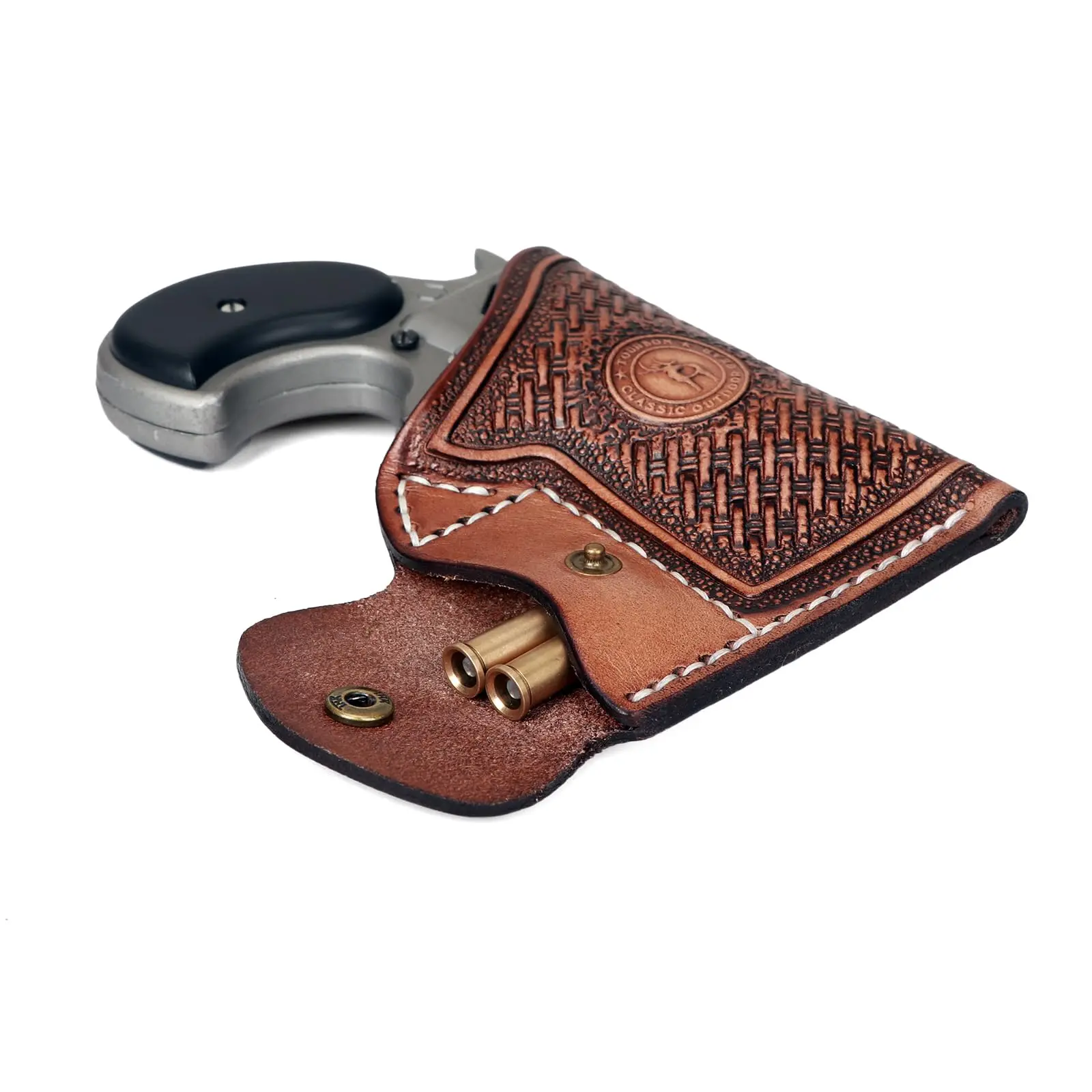 Leather Pocket Holster For Concealed Carry  Men Women Belt Holder With Small Ammo Pouch