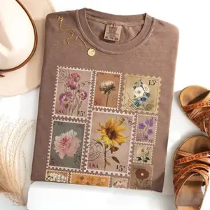 Comfort colors Vintage Flowers Stamp TShirt Retro Postage Stamp T-shirt Cottagecore Tee Floral Wildflowers Tshirt Vintage T-Shirt Botanical Tee