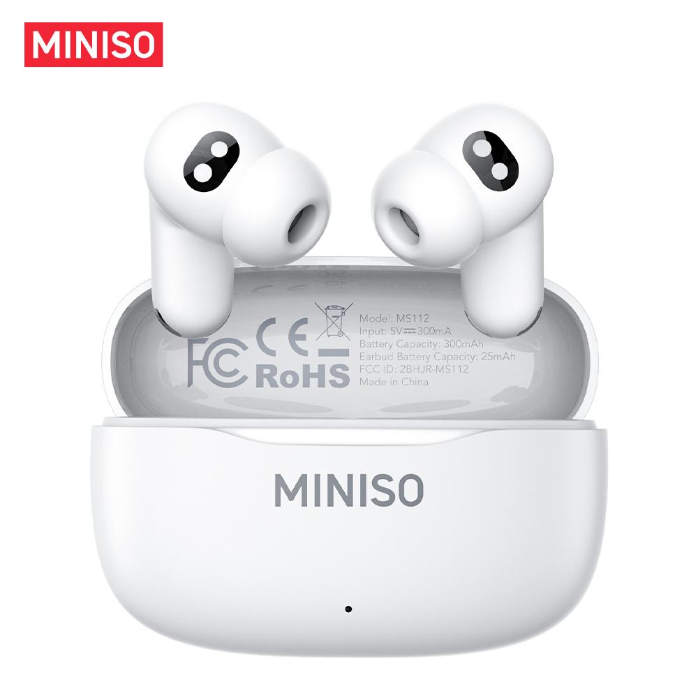 MINISO MS112 Wireless Earphones: Active noise cancellation, suitable for office, sports, studying, and audio calls, in-ear Bluetooth earphones, high-fidelity sound quality, USB-C charging.