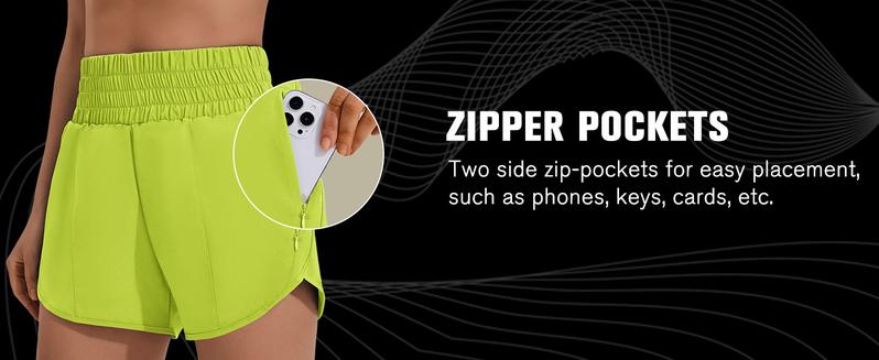 PINSPARK Women's Athletic Shorts Gym Workout Running Shorts with High Waist Zipper Pockets