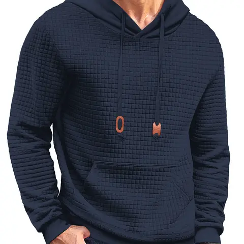 COOFANDY Men's Hooded Sweatshirt Long Sleeve Fashion Gym Athletic Hoodies Solid Plaid Jacquard Pullover with Pocket Classic Menswear hoodie Wool Beige