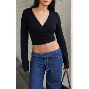 John Galt Women's Black Wrap Sweater Top