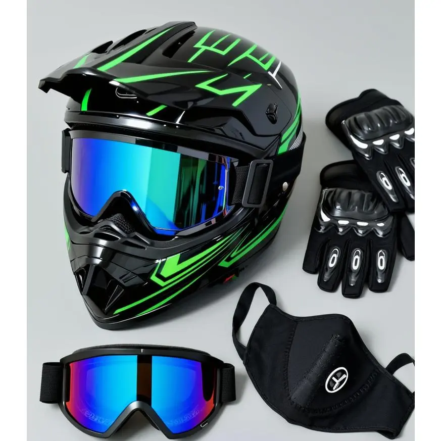Green Motorcycle Helmet Adult Full Face Airsoft Tactical Helmet With Goggles Gloves Mask For Electric Dirt Bike ATV UTV Pit Bike Ebike Mountain Bike Racing DOT Approved Safety Protection Quick Release Buckle Removable Washable Padding Fast Shipping US sum