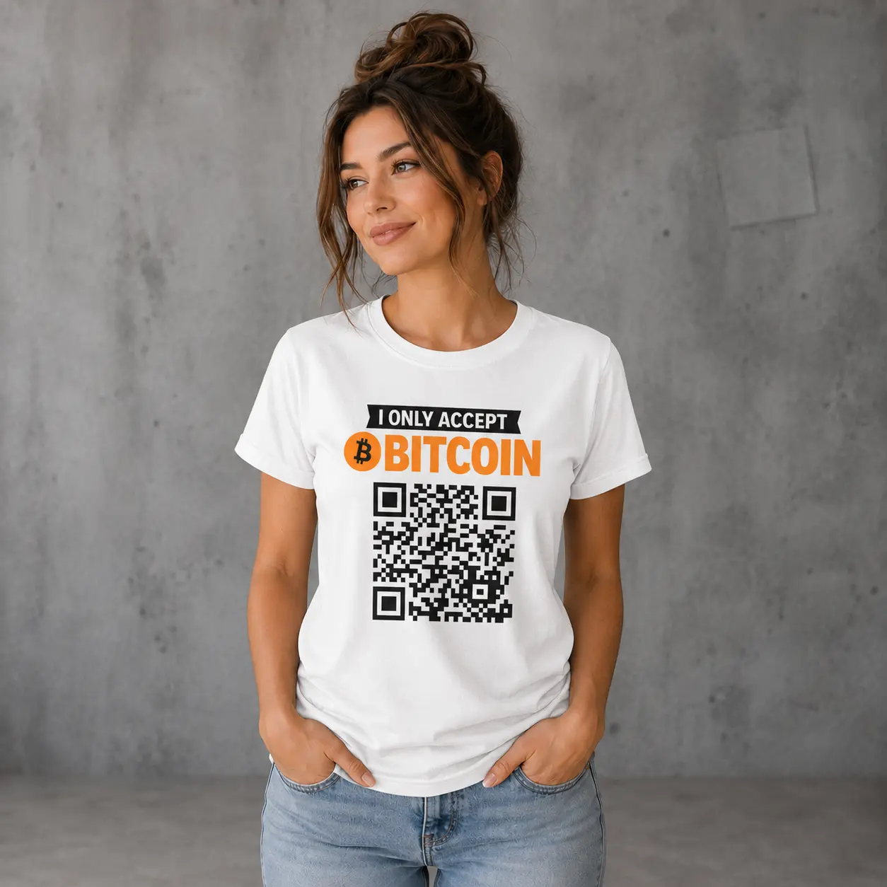 I Only Accept Bitcoin T-Shirt – Funny Crypto Graphic Tee – Bitcoin BTC QR Code Shirt – Cryptocurrency Gift