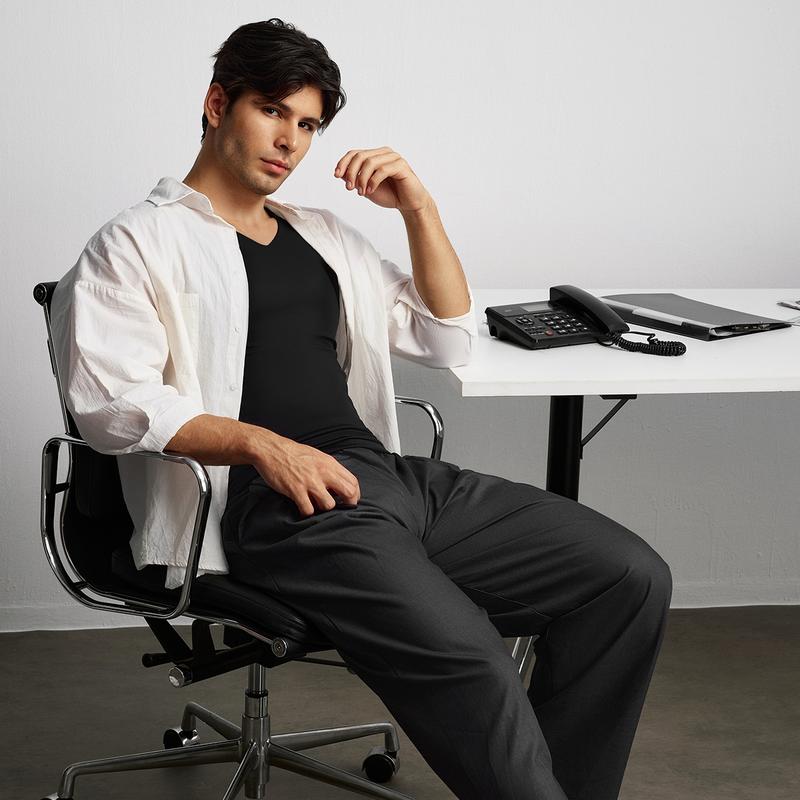 Nebility Mens Invisible Shaping Compression T-Shirt – V-Neck, Quick-Dry, Stretchy Short Sleeve with a Slim-Fit, Smooth Look Under Any Outfit