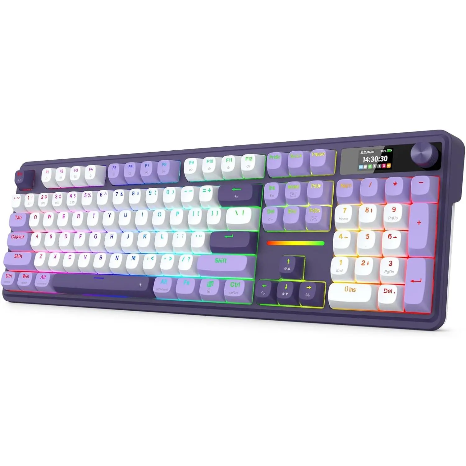 REDRAGON K762 Mechanical Keyboard, RGB, 2.4Ghz/BT/Wired, Mint Mambo Switches, White& Light/Dark Purple, w/Panel tiktokshopbacktoschool,back to school,back to school haul