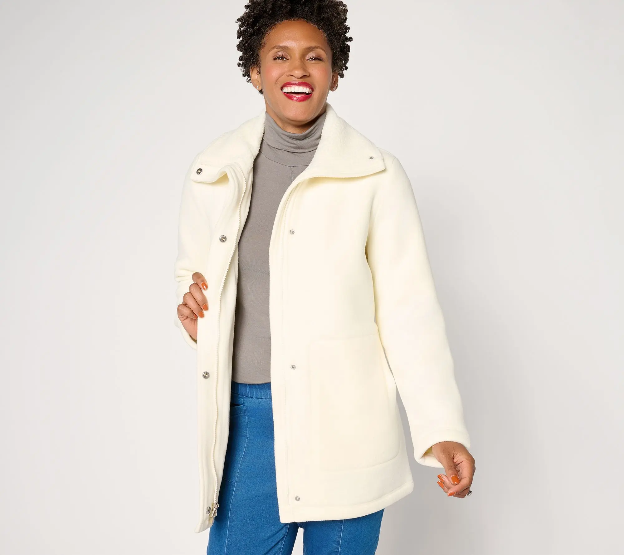 Denim & Co. Petite Fleece Bonded Sherpa Jacket with 2-Way Zip