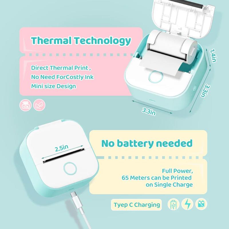 Phomemo T02 Mini Thermal Printer Wireless Pocket Printer for DIY, Journal, Student Birthday Gift - Green Sticker Bluetooth Portable toy