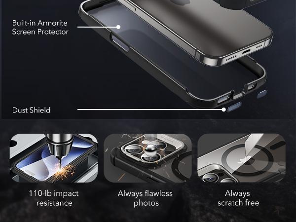ESR Magnetic Phone Case for iPhone 16/15/14/13, Shockproof Full Body Case with Magnetic Design & Shock Armor Kickstand Accessory Protector