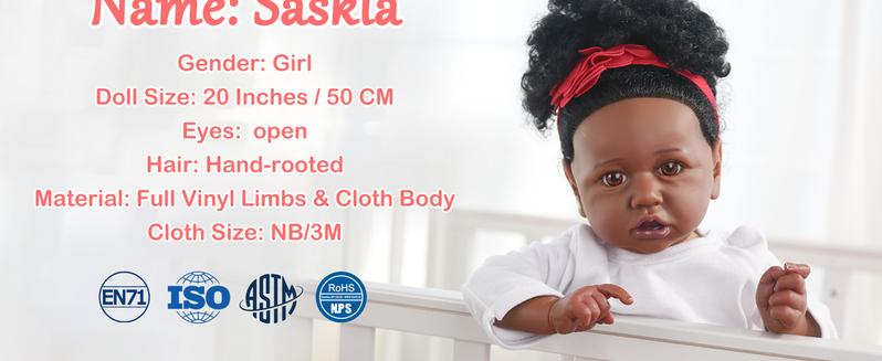 [WOOROY] Reborn Baby Doll -  Birthday & Christmas Gift, 20 In African American Reborn Doll with Soft Cloth Body, Brown Skin, Perfect Gift for Ages 3+
