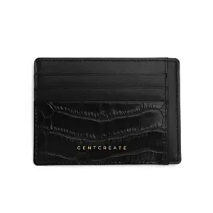 Black Leather Card Holder | Crocodile Pattern
