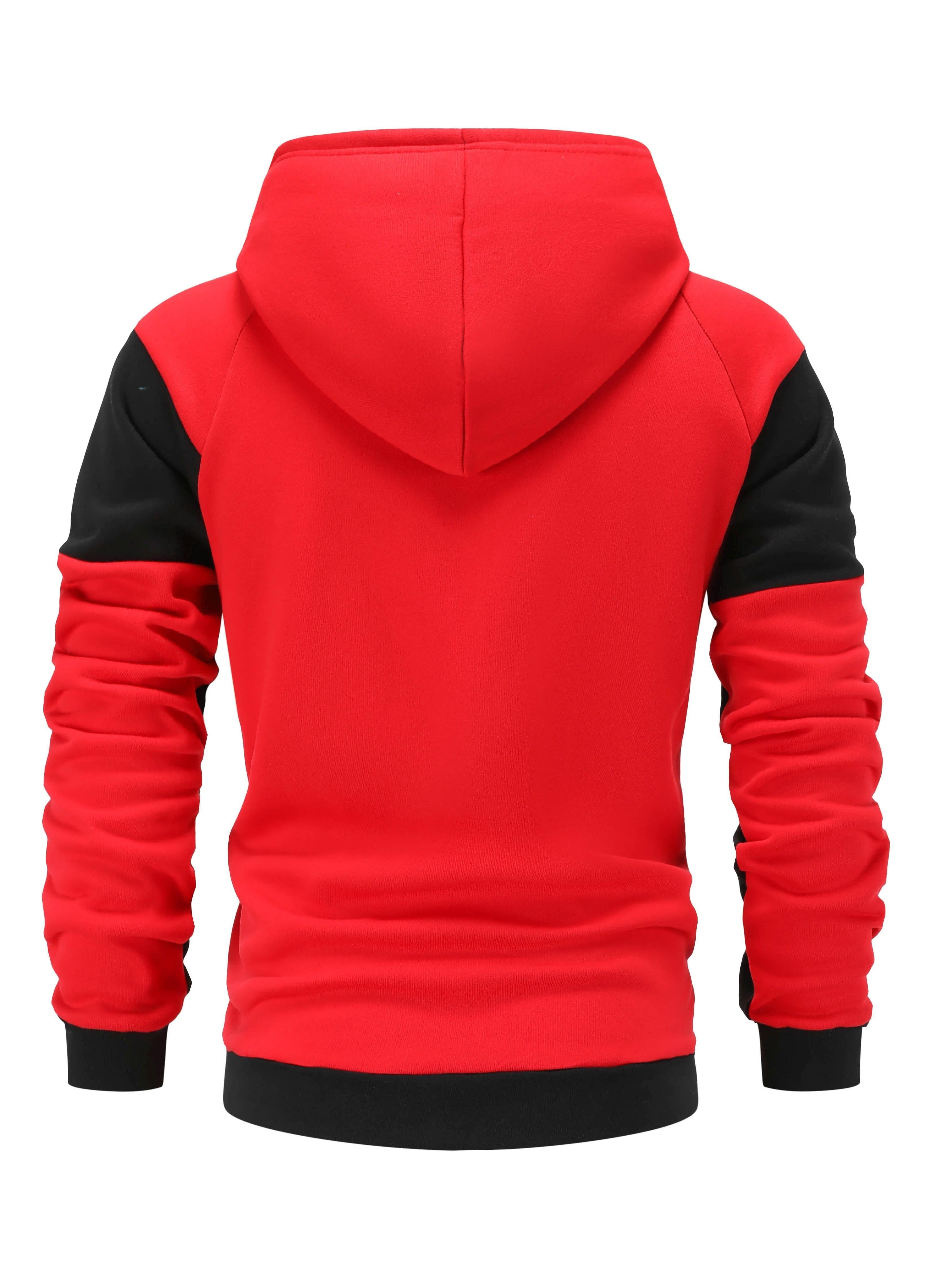 Fashionable Men's Color Block Hooded Sports Set – Zippered 2-Piece Casual Sportswear, Suitable for Everyday Wear