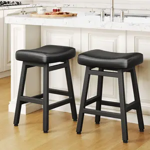 Counter Height Bar Stools Set of 2, 24 Inch Barstools for Kitchen Counter, Kitchen Stools  with Bonded Leather Saddle Seats & Heavy Duty Metal Legs, Easy Assembly, All Black chairs